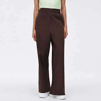 Women Elastic High Waist Wide Leg Casual Pull‑On Pants with Pockets