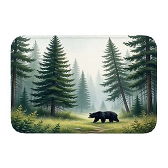 Pine Forest Black Bear Landscape Floor Mat, Soft Non-Slip Decorative Entry Rug