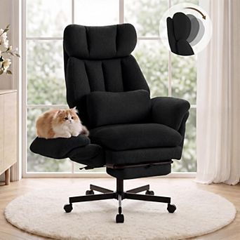 Vabches Teddy Fabric Reclining Office Chair with Footrest and Adjustable Arms