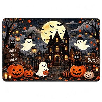 Halloween 2D Pumpkin Ghost Black Cat Carpet, Washable Rug Front Door Bathroom Balcony Entry Decor