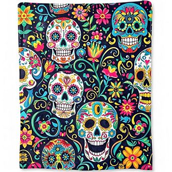 Colorful Floral Sugar Skull, Printed Flannel Throw Blanket Soft Blanket for Bedroom Couch.