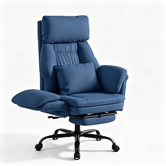 Vabches Wide Office Chair with Flip Armrests, Faux Leather Recliner & Footrest