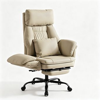 Vabches Wide Office Chair with Flip Armrests, Faux Leather Recliner & Footrest