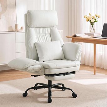 Vabches Wide Office Chair with Flip Armrests, Faux Leather Recliner & Footrest
