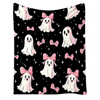 Black Pink Bow Star Ghost, Printed Flannel Throw Blanket Soft Cozy Blanket for Bed Decor.