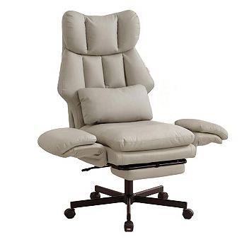 Vabches Faux Leather Big and Tall Reclining Office Chair with Footrest and Flip Armrests
