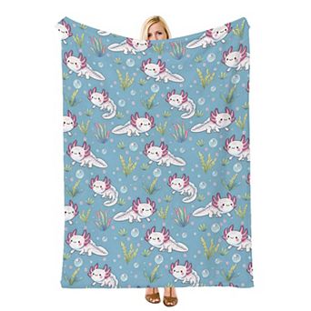 Cute Axolotl Bubble, Printed Flannel Throw Blanket Soft Cozy Blanket for Bedroom