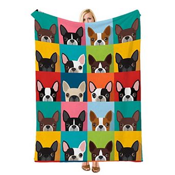 Color Block French Bulldog, Printed Flannel Throw Blanket Soft Cozy Blanket for Couch