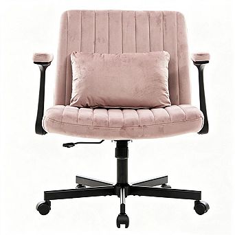 Linen Criss Cross Armrest Office Chair, 360° Swivel Ergonomic Office Chair, Memory Foam Seat,Casters