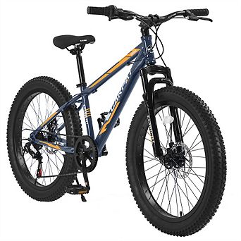 24" Fat Tire Bike - Full Shimano 7 Speed Mountain Bike,Dual Disc Brake,Carbon Steel,Front Suspension