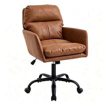 PU Leather Office Chair - Height Adjustable with Black Base, Swivel Desk Chair for /Bedroom/Dressing