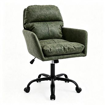 PU Leather Office Chair - Height Adjustable with Black Base, Swivel Desk Chair for /Bedroom/Dressing