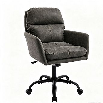 PU Leather Office Chair - Height Adjustable with Black Base, Swivel Desk Chair for /Bedroom/Dressing