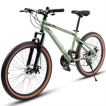 24" Mountain Bike for Teenagers, Carbon Steel,Disc Brakes,Durable Design,Brown Edge Tires for School