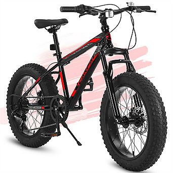 20" Mountain Bike for Kids&Teenagers, Carbon Steel, Disc Brakes, Wide Tires,Front Suspension,7-Speed