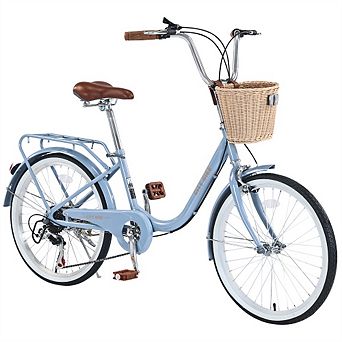 22 Inch City Bike With Basket - Steel Frame, 7 Speed ,7-Speed, Height-Adjustable Seat, Double Brakes
