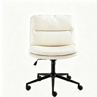 Adjustable Swivel Criss Cross Chair - Wide Seat Office Vanity Chair, 360° Swivel, PU Leather Seat