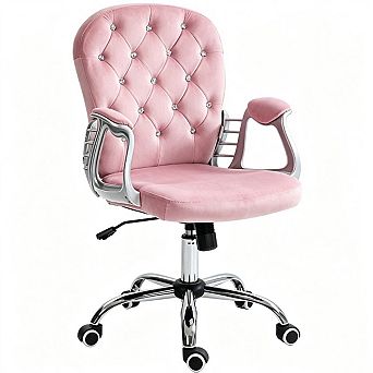 PU Leather Office Chair - Button Tufted Desk Chair, Padded Armrests, Adjustable Height,Swivel Wheels