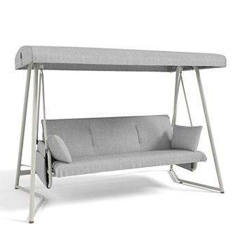 Eazegath 3-Seater Patio Hanging Swing Bed Hammock Chair with Adjustable Canopy and Cushion