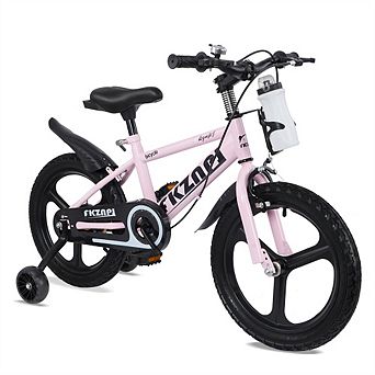 Kids 16" Bike - High Carbon Steel Frame, Alloy Wheels, Night Glow Training Wheels, Ages 3-9