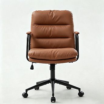 Office Chair, Mid Back PU Leather Desk Chair with Wheels and Arms, 40° Reclining Back, Swivel Chair