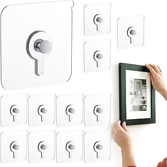 12 Pack Picture Hangers without Nails, 20 Ibs Load Heavy Duty Self Picture Hanging Hooks for Hanging