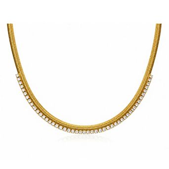 Jewels by Sunaina AURELIA Herringbone Chain Necklace 18K Gold Plated Stainless Steel with Zircon