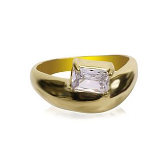 Jewels by Sunaina Sienna Stackable Ring for Women, Gold Plated Stainless Steel with Baguette Zircon