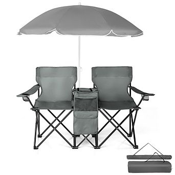 59x19.6x31 in Grey, Fishing Chair, Iron Stand, Oxford Cloth 85kg With Parasol