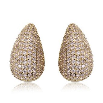 Jewels by Sunaina Narina Teardrop Stud Earrings for Women, 14K Gold Plated Brass with Micro Pavé