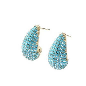 Jewels by Sunaina Narina Teardrop Stud Earrings for Women, 14K Gold Plated Brass with Micro Pavé