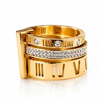 Jewels by Sunaina Eva Ring for Women, 18K Gold Plated Stainless Steel with Square Top and Zircon