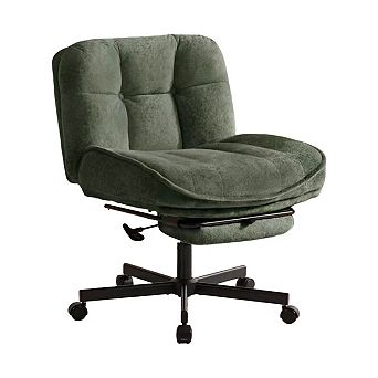 Vabches Low Back Criss Cross Office Chair with Foot Rest, 6.3"Thick Cushioned Cross Legged Chair