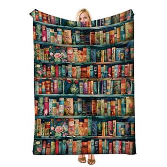 Vintage Colorful Book Shelf, Printed Flannel Throw Blanket Soft Cozy Blanket for Sofa