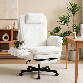 Vabches Big and Tall Office Chair with Footrest Reclining Corduroy Desk Chair
