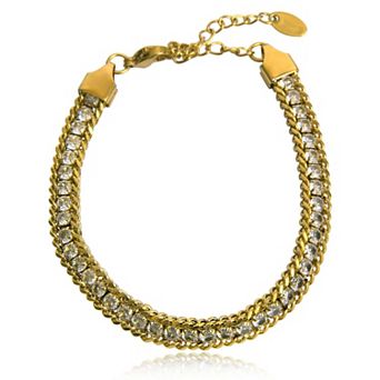 Jewels by Sunaina Talia Link Bracelet for Women with Zircon Accents, 18K Gold Plated Stainless Steel