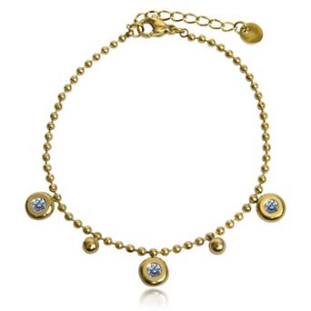 Jewels by Sunaina Roya Charm Bracelet for Women, 18K Gold Plated Stainless Steel with Cubic Zirconia