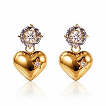 Jewels by Sunaina ANIYAH Heart Dangle Earrings 18K Gold Plated Stainless Steel with Cubic Zirconia