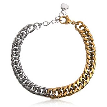 Jewels by Sunaina Simin Two-Tone Link Bracelet for Women, 18K Gold Plated Stainless Steel Mixed