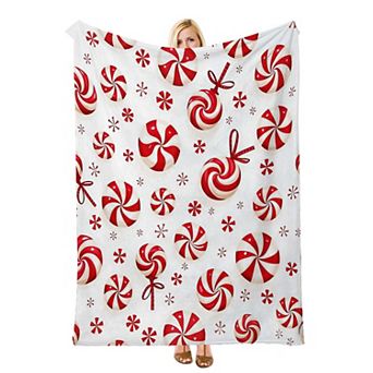 Red White Peppermint Candy Print, Printed Flannel Throw Blanket Soft Cozy Blanket for Sofa