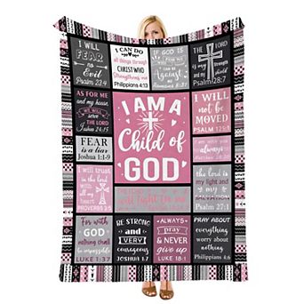 Pink Bible Verse Cross, Printed Flannel Throw Blanket Soft Cozy Blanket for Sofa