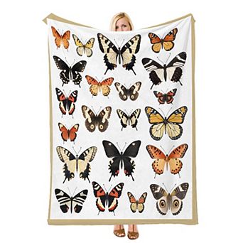 Vintage Mixed Butterfly, Printed Flannel Throw Blanket Soft Cozy Blanket for Bedroom