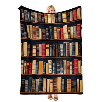 Vintage Bookshelf, Printed Flannel Throw Blanket Soft Cozy Blanket for Bedroom