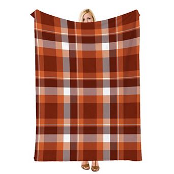 Autumn Orange Plaid, Printed Flannel Throw Blanket Soft Cozy Blanket for Sofa