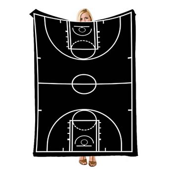 Black Basketball Court, Printed Flannel Throw Blanket Soft Cozy Blanket for Bed
