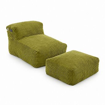 Storycute Corduroy Bean Bag Lounger with Ottoman and Memory Foam