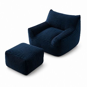 Storycute Oversized Fabric Bean Bag Chair with Ottoman and Shredded Foam