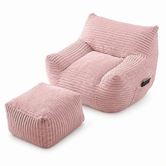 Storycute Oversized Fabric Bean Bag Chair with Ottoman and Shredded Foam