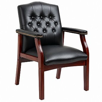 Storycute Leather Reception Guest Chair with Tufted Back and Padded Arms