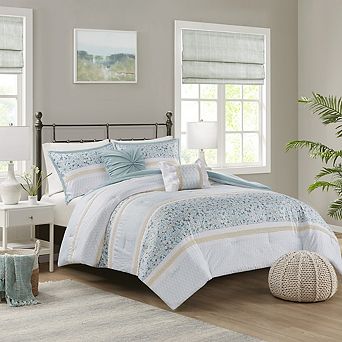 Bellemave 5 pc Seersucker Comforter Set with Throw Pillows